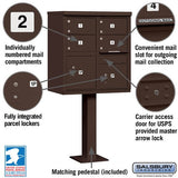 Cluster Box Unit with 4 Doors and 2 Parcel Lockers in Bronze with USPS Access