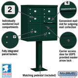 Cluster Box Unit with 4 Doors and 2 Parcel Lockers in Green with USPS Access