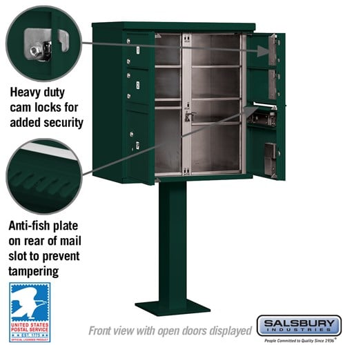 Cluster Box Unit with 4 Doors and 2 Parcel Lockers in Green with USPS Access