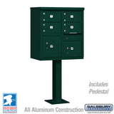 Cluster Box Unit with 4 Doors and 2 Parcel Lockers in Green with USPS Access