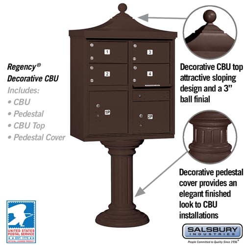 Regency Decorative Cluster Box Unit with 4 Doors and 2 Parcel Lockers in Bronze with USPS Access