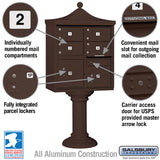 Salsbury Regency Decorative Cluster Box Unit, 4 C-Size Doors with 2 Parcel Lockers, Bronze, USPS Access