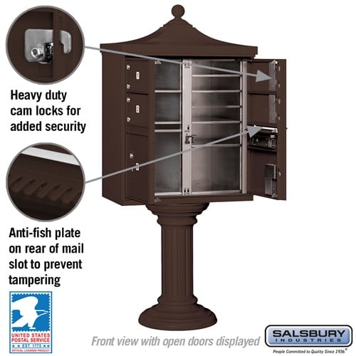 Regency Decorative Cluster Box Unit with 4 Doors and 2 Parcel Lockers in Bronze with USPS Access