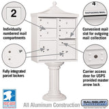 Regency Decorative Cluster Box Unit with 4 Doors and 2 Parcel Lockers in White with USPS Access