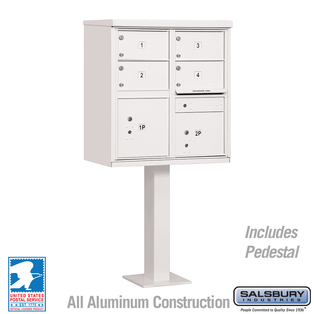 Cluster Box Unit with 4 Doors and 2 Parcel Lockers in White with USPS Access