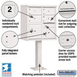 Cluster Box Unit with 4 Doors and 2 Parcel Lockers in White with USPS Access