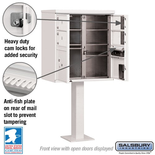 Cluster Box Unit with 4 Doors and 2 Parcel Lockers in White with USPS Access