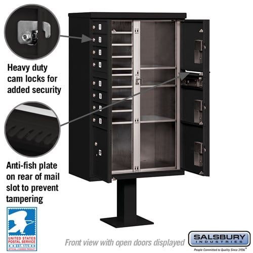 Cluster Box Unit with 8 Doors and Parcel Lockers in Black with USPS Access