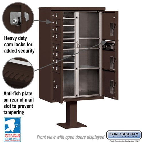 Cluster Box Unit with 8 Doors and Parcel Lockers in Bronze with USPS Access