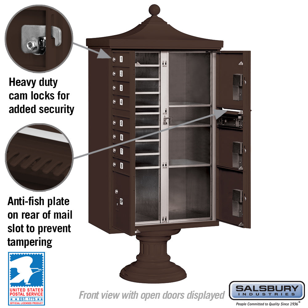 Regency Decorative Cluster Box Unit with 8 Doors and 2 Parcel Lockers in Bronze with USPS Access
