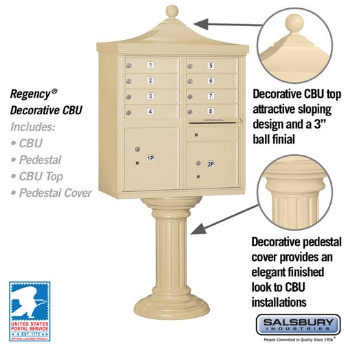 Regency Decorative Cluster Box Unit with 8 Doors and 2 Parcel Lockers in Sandstone