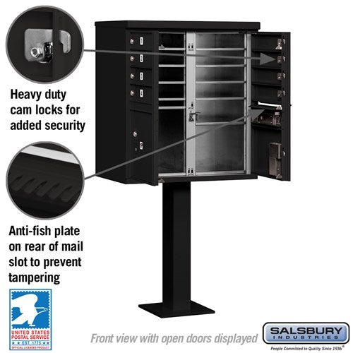 Cluster Box Unit with 8 Doors and 2 Parcel Lockers in Black with USPS Access