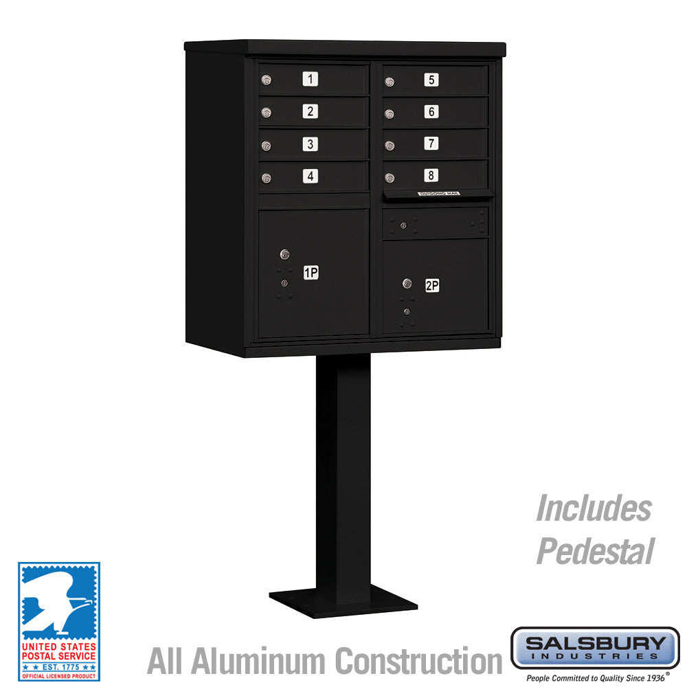 Cluster Box Unit with 8 Doors and 2 Parcel Lockers in Black with USPS Access