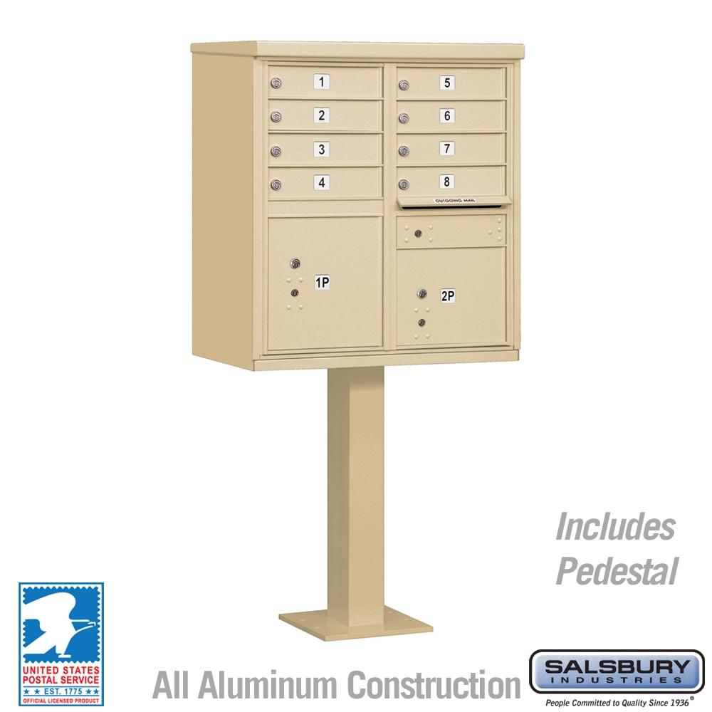 Cluster Box Unit with 8 Doors and 2 Parcel Lockers in Sandstone with USPS Access