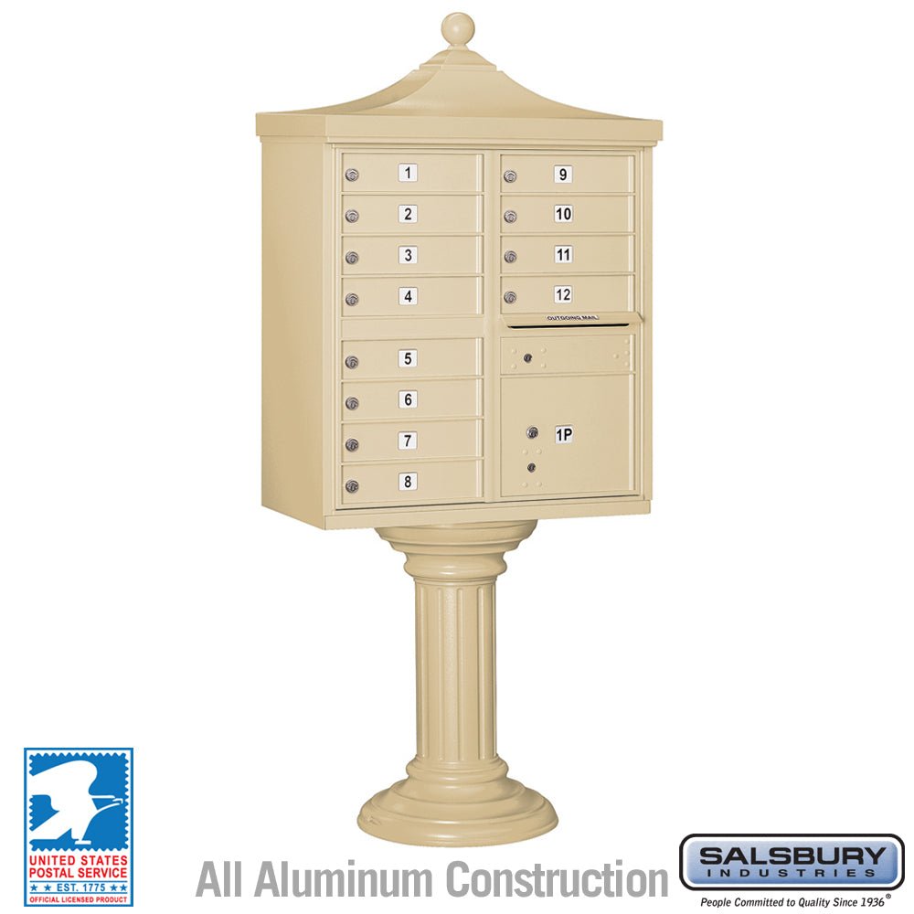 Regency Decorative Cluster Box Unit with 12 Doors and Parcel Locker in Sandstone
