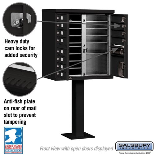12-Door Cluster Box Unit with Parcel Locker in Black with USPS Access