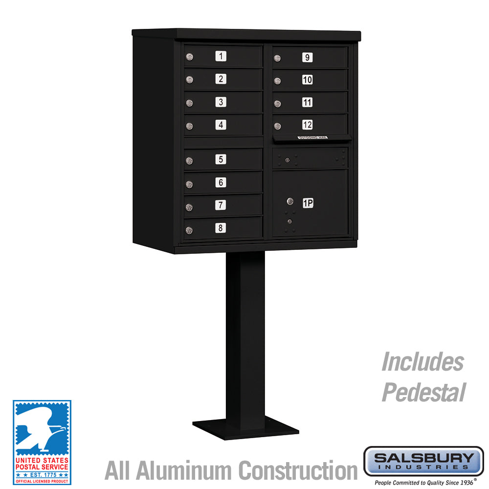 12-Door Cluster Box Unit with Parcel Locker in Black with USPS Access