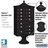 Regency Decorative Cluster Box Unit with 13 Doors and Parcel Locker in Black with USPS Access