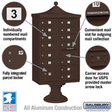 Salsbury Regency Decorative Cluster Box Unit with 13 Doors and Parcel Locker, Bronze, USPS Access