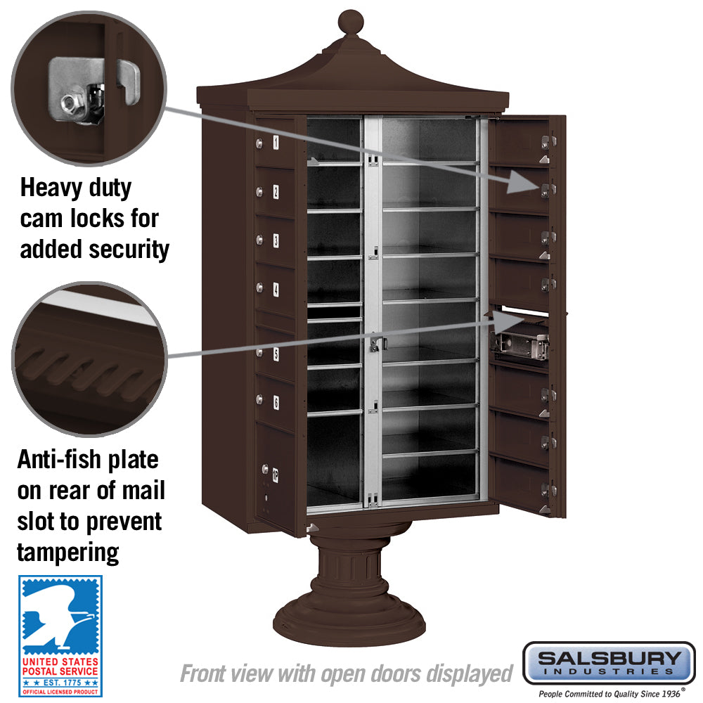 Salsbury Regency Decorative Cluster Box Unit with 13 Doors and Parcel Locker, Bronze, USPS Access