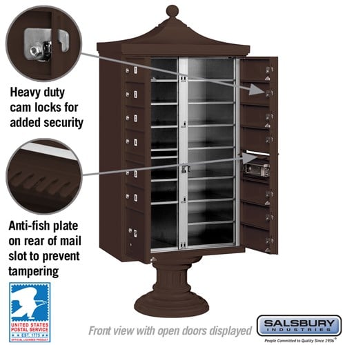 Regency Decorative Cluster Box Unit with 13 Doors and Parcel Locker in Bronze with USPS Access