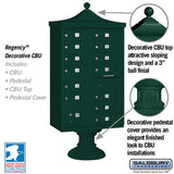 Salsbury Regency Decorative Cluster Box Unit, 13 Doors + 1 Parcel Locker, Green, USPS Access