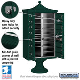 Salsbury Regency Decorative Cluster Box Unit, 13 Doors + 1 Parcel Locker, Green, USPS Access
