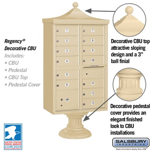 Regency Decorative Cluster Box Unit with 13 Doors and Parcel Locker in Sandstone