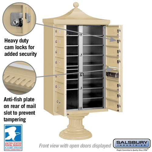 Regency Decorative Cluster Box Unit with 13 Doors and Parcel Locker in Sandstone