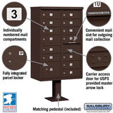 Cluster Box Unit with 13 Doors and Parcel Locker in Bronze with USPS Access
