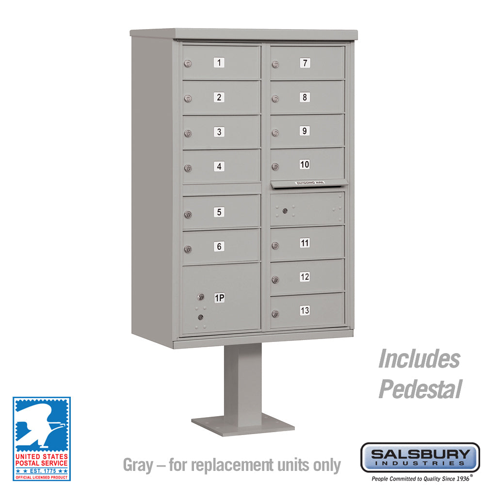 Cluster Box Unit with 13 Doors and Parcel Locker in Gray with USPS Access