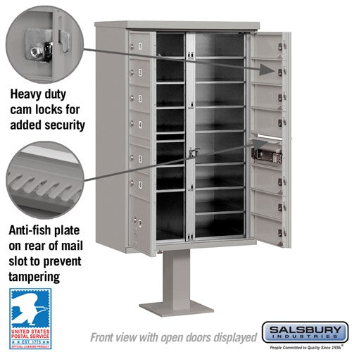 Cluster Box Unit with 13 Doors and Parcel Locker in Gray with USPS Access