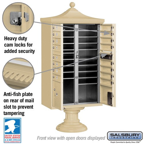 Regency Decorative Cluster Box Unit with 4 Doors and 2 Parcel Lockers in Sandstone with USPS Access