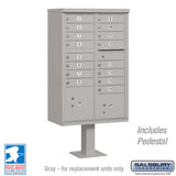 Cluster Box Unit with 16 Doors and 2 Parcel Lockers in Gray with USPS Access
