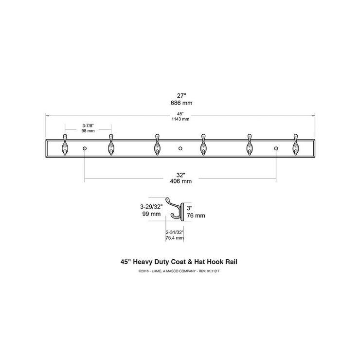 45 in. White and Satin Nickel Heavy Duty Hook Rack