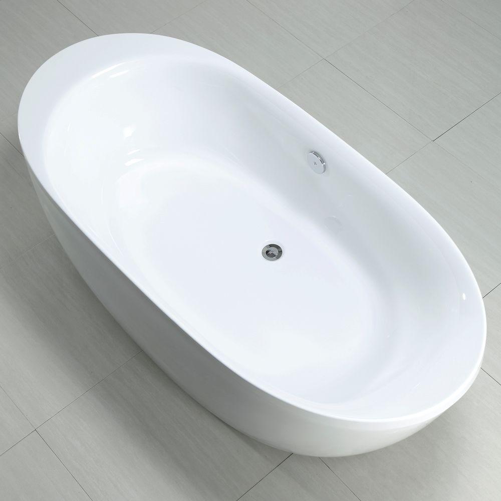 Logan 71 inches Center Drain Freestanding Bathtub in Glossy White - Super Arbor