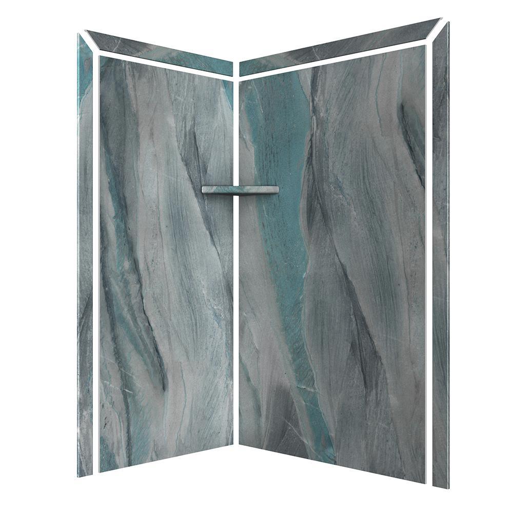 Elegance 36 in. x 48 in. x 80 in. 7-Piece Easy Up Adhesive Corner Shower Wall Surround in Triton - Super Arbor