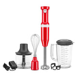 Cordless Variable Speed Passion Red Hand Blender with Chopper and Whisk attachment