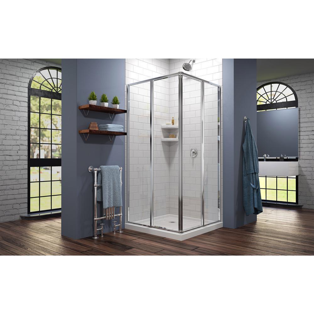 Cornerview 36 in. x 36 in. x 74.75 in. Framed Corner Sliding Shower Enclosure in Chrome with White Acrylic Base - Super Arbor