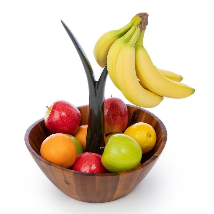 12 in. 250 fl. oz. Acacia Wood Fruit Bowl with Banana Stem