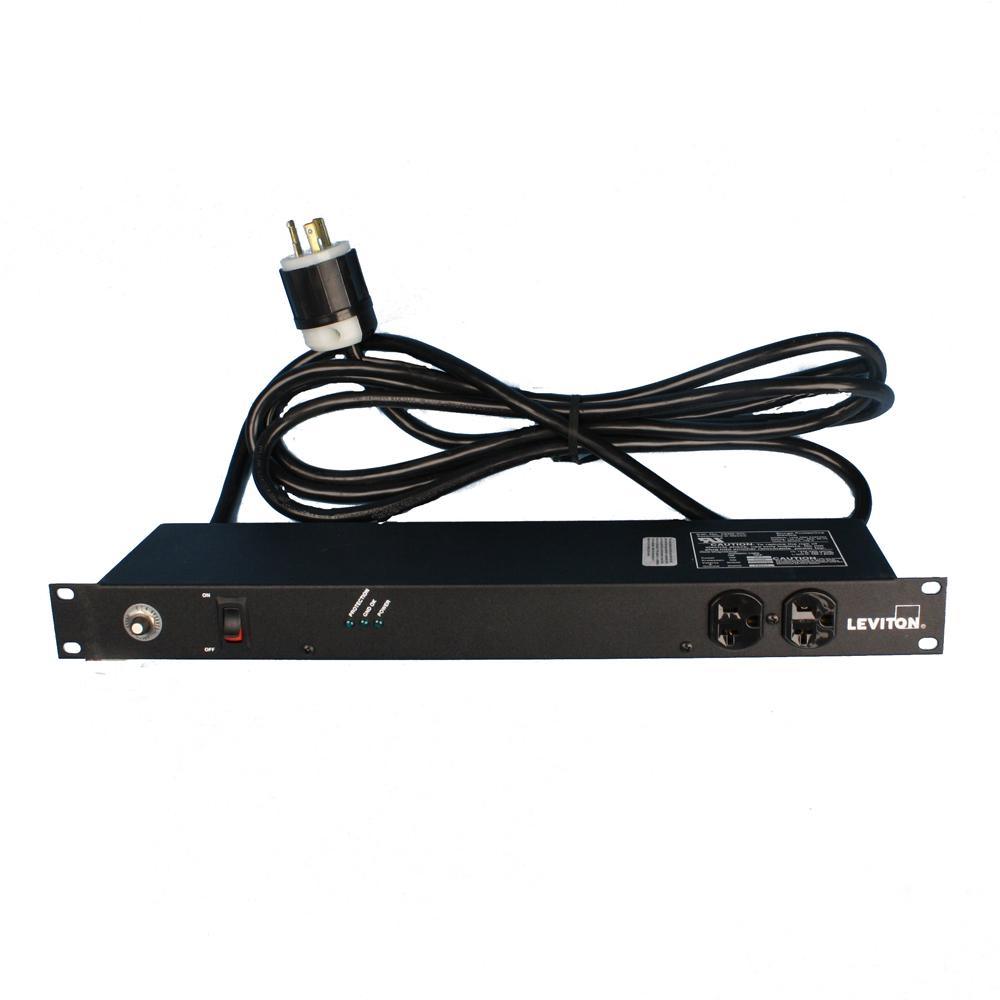 12 Outlet NEMA 5-20R Horizontal Rack Mount Surge Protective Power Distribution Unit with NEMA L5-20P Locking Plug, Black - Super Arbor
