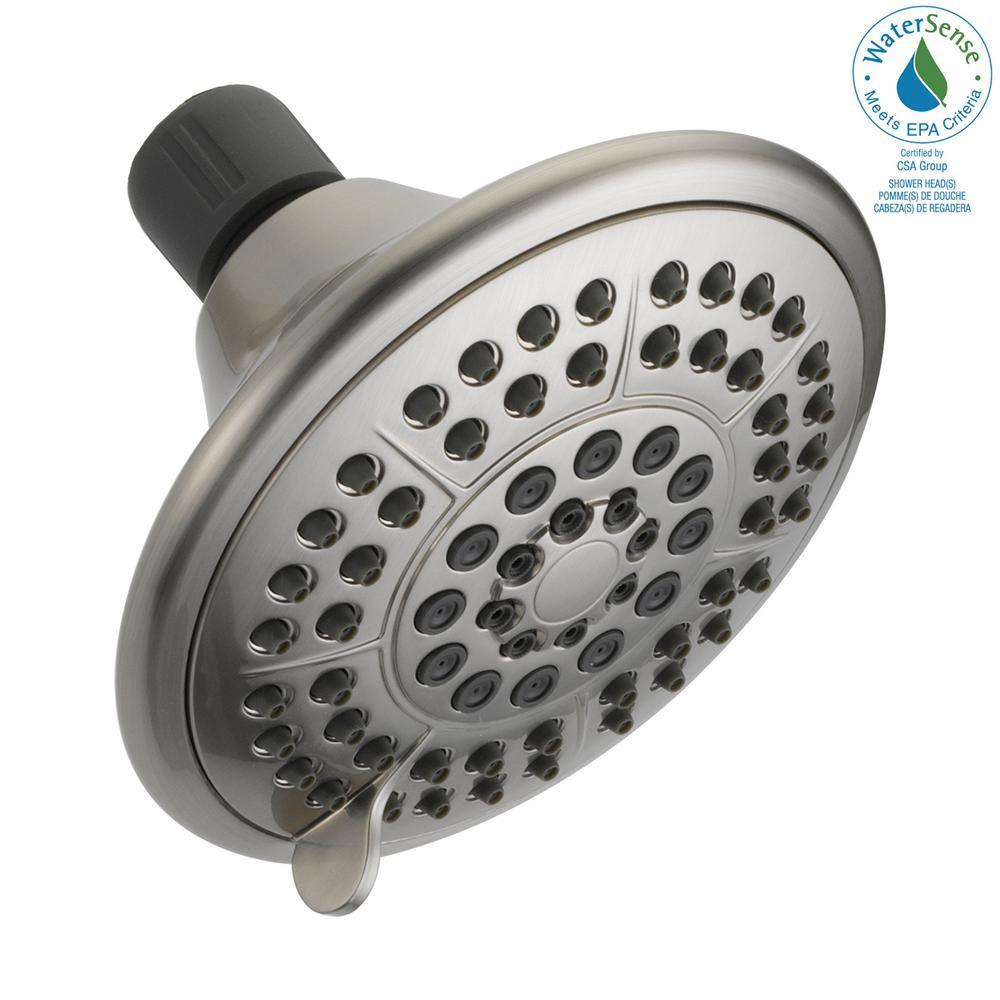 5-Spray 5 in. Fixed Shower Head with Pause in Brushed Nickel - Super Arbor
