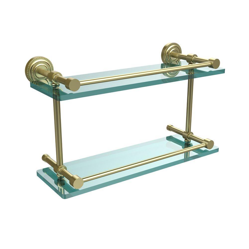 Dottingham 16 in. L x 8 in. H x 5 in. W 2-Tier Clear Glass Bathroom Shelf with Gallery Rail in Polished Nickel - Super Arbor