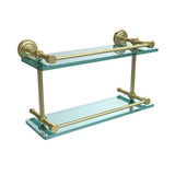 Dottingham 16 in. L x 8 in. H x 5 in. W 2-Tier Clear Glass Bathroom Shelf with Gallery Rail in Polished Nickel - Super Arbor
