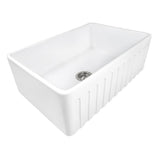 30 in. x 20 in. Fireclay Reversible Farmhouse Apron-Front Single Bowl Kitchen Sink in White - Super Arbor