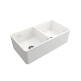 Farmhouse Apron-Front Fireclay 33 in. Double Bowl Kitchen Sink in White with Grid Set - Super Arbor