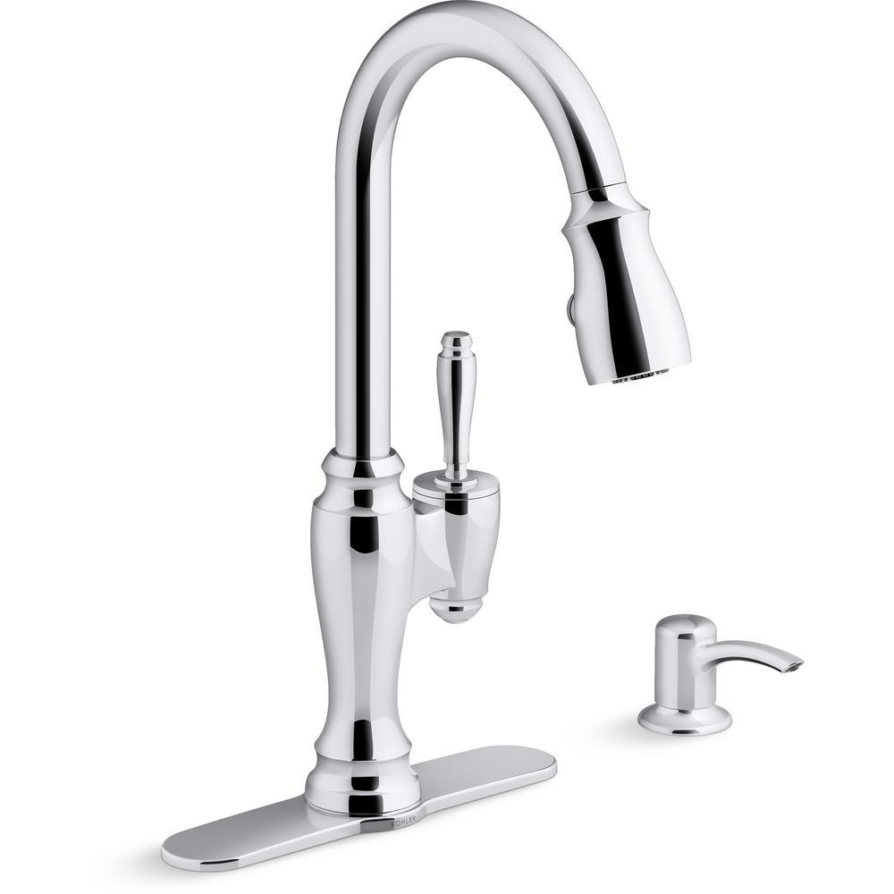 Arsdale Single-Handle Pull-Down Sprayer Kitchen Faucet with Soap/Lotion Dispenser in Vibrant Stainless - Super Arbor