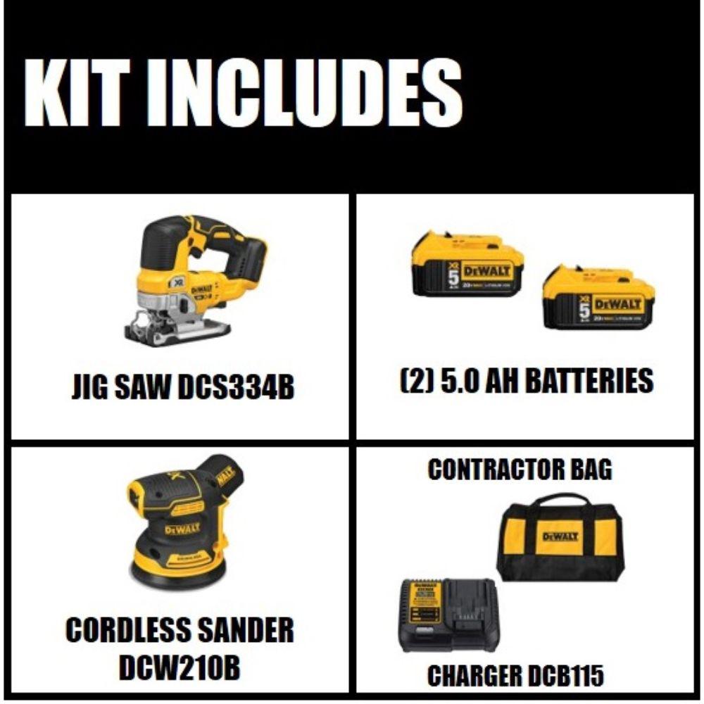 20-Volt MAX Li-Ion Cordless Brushless Jigsaw(Tool-Only) w/ Bonus 5 in. Sander(Tool-Only), Battery 5Ah(2), Charger & Bag - Super Arbor