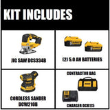 20-Volt MAX Li-Ion Cordless Brushless Jigsaw(Tool-Only) w/ Bonus 5 in. Sander(Tool-Only), Battery 5Ah(2), Charger & Bag - Super Arbor
