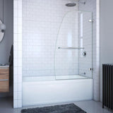 DreamLine Aqua Uno 34 5/16 in. W x 58 in. H Frameless Hinged Tub Door, Brushed Nickel